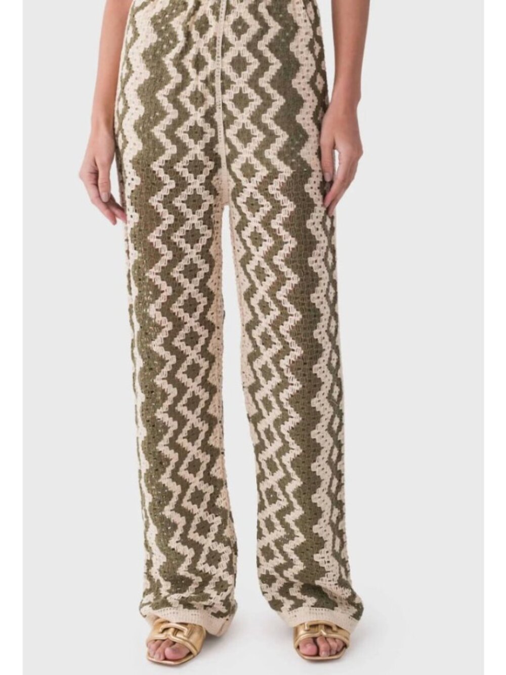 RD Style Rd Style - Kya Crochet Pants casual NWT olive green and cream small